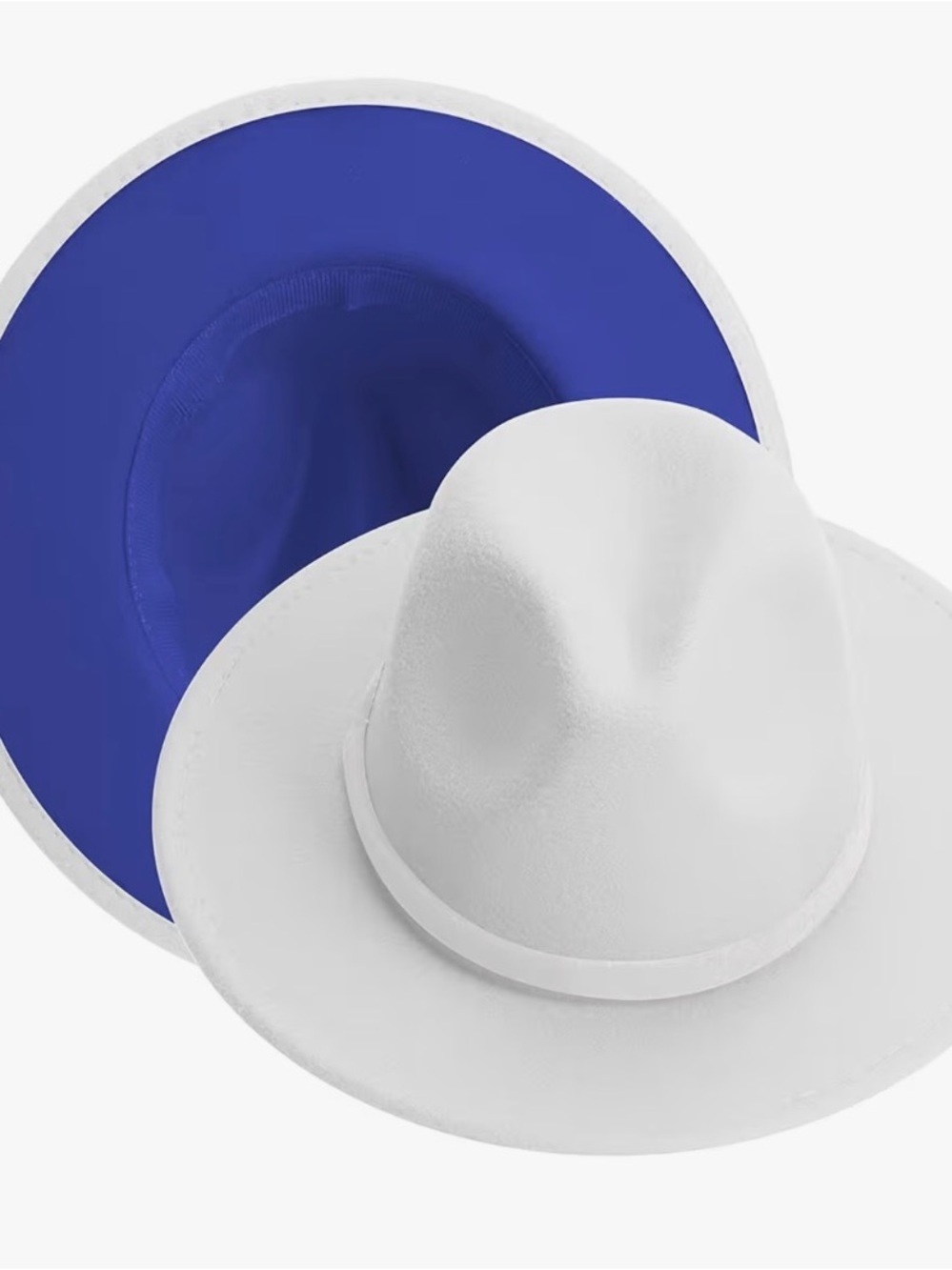 White Fedora Hat with Royal Blue Inner Brim | UNISEX | 58cm